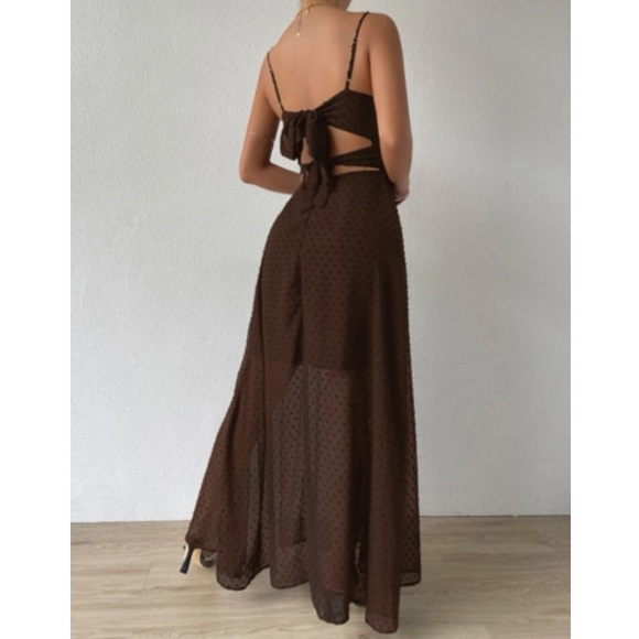 Luxe Swiss dot front tie backless wrap cami maxi dress - Picture 14 of 16